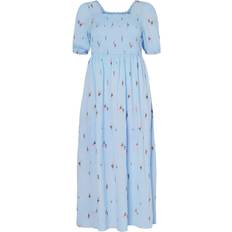 Blomstrede - Midikjoler Pieces Pcjeo Ss Square Neck Midi Dress - Lyseblå/Gul/Grøn/Lyserød
