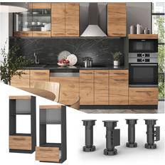 Meubles de Cuisine Vicco Armoire Haute Fame-Line Chêne De Force Doré Anthracite