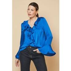 Stripes - Women Blouses Wallis Crinkle Ruffle Sleeve Blouse - Cobalt