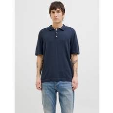 Jack & Jones Blåa Pikétröjor Jack & Jones Jjeemil Knit Relaxed Polo Ss Sn Marinblå
