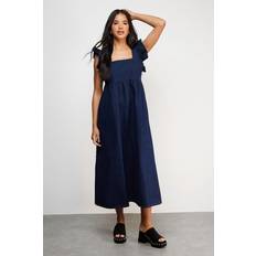 Grey - Midi Dresses Warehouse Denim Square Neck Frill Smock Midi Dress - Grey