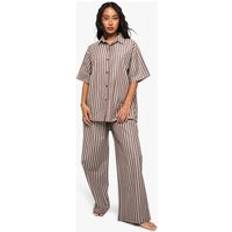 Brown Pyjamas boohoo Womens Cotton Tonal Stripe Pyjama Trouser - Brown