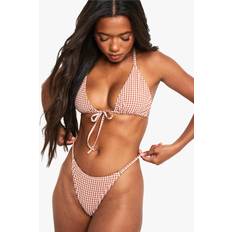 boohoo Seersucker Gingham Tanga Bikini Brief - Brown
