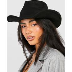 Women Headgear boohoo Womens Curved Edge Cowboy Fedora Hat - Black