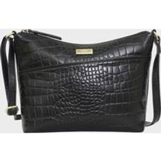 Assots London Embossed Croc Real Leather Designer Crossbody Shoulder Bag - Black