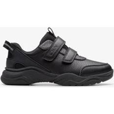 Clarks Low Top Shoes Children's Shoes Clarks Feather Shine Rip Tape Trainers Leather - Black