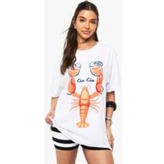 M T-shirts boohoo Lobster Aperol Printed T-Shirt - White