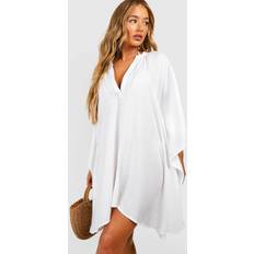 Swimsuit Cover-Ups & Sarong Wraps boohoo Womens Linen Look Beach Kaftan - White