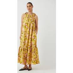 Yas Tie Shoulder Tiered Hem Detail Dress - Pink/Green