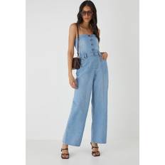 Denim - Women Jumpsuits & Overalls Misspap Denim Button Front Bandeau Jumpsuit Light Wash - Grey