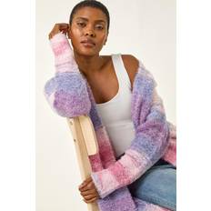 Pink - Women Cardigans Roman Stripe Longline Cardigan - Pink