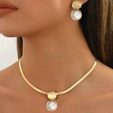 Shein Elegant Necklace Earrings Jewelry Set For Women - Faux Pearl