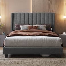 Yaheetech Upholstered with Channel Tufted Headboard Light Grey Frame Bed