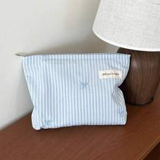 Blue Cosmetic Bags Shein Portable Large Strip Cosmetic Makeup Bag - Girls