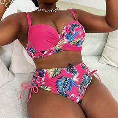 Shein Plus Size Random Print Underwire Split Bikini Swimsuit - Casual