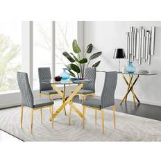 Gold Dining Sets Canora Grey Tierra Modern Metal Glass Round Table Dining Set