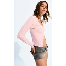 Bershka Koftor Bershka Ribbad Kofta Med Knappar - Rosa