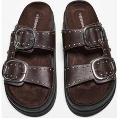 Bershka Buckled Platform Sandals With Stud Details - Brown