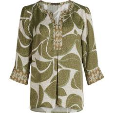 Betty Barclay Kläder Betty Barclay Leaf Print V-Neck Blouse With Contrasting Edge - Khaki