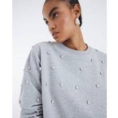 Jumpers River Island Womens Grey Long Sleeve Diamante Sweatshirt
