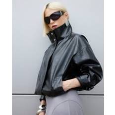 River Island Women Jackets River Island Faux Leather Funnel Neck Jacket - Black