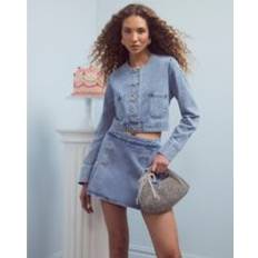 River Island Bow Button Denim Jacket - Blue