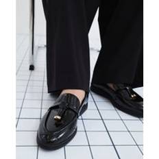 River Island Womens Black Gum Sole Patent Tassle Loafers