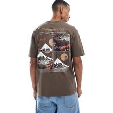 Only & Sons Brun Oversized T-shirt Med Bjergprint På Ryggen Grøn