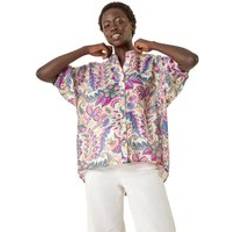 Purple Blouses Roman Floral Print V-Neck Blouse - Purple