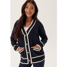 Gant Contrast Knit Cardigan Stickad Kofta - Blå