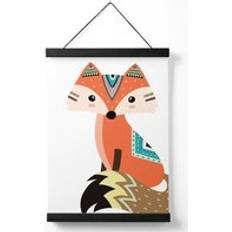 Wood Posters Sitting Orange Fox Tribal Animal W53cm H75cm Poster