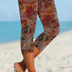 Florals Leggings Temu Floral Print Polyester Leggings Full Print - Adult
