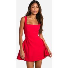 boohoo Square Neck Full Skirt Mini Dress - Red