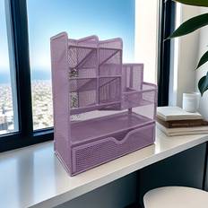 Purple Desktop Organizers Temu Purple Mesh Desk Organizer With Drawer