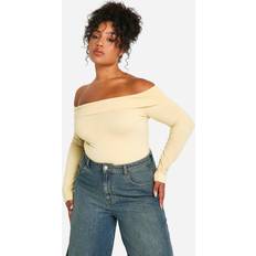 Women - Yellow Shapewear & Under Garments boohoo Plus Overdyed Cotton Bardot Long Sleeve Bodysuit - Yellow