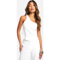boohoo Womens One Shoulder Woven Top - White