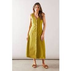 Breathable - Midi Dresses Wallis Linen Mix Button Through Midi Dress - Olive