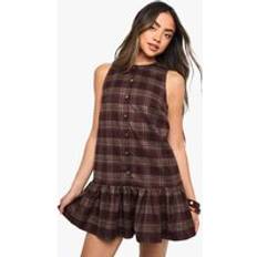 boohoo Check Smock Mini Dress - Red