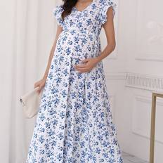 Äitiys ja Imetys Temu Elegant Floral V-Neck Maternity Dress