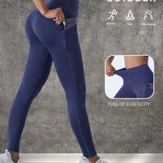 Blue - Yoga Tights & Stay-Ups Temu High-elasticity Three Quarter Leggings With A High Waist Butt Lifting Slim Fit - Yoga And Sports