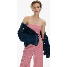Randiga Kostymer H&M 2-Delat Ribbat Set Med Topp Och Byxa - Röd/Vitrandig