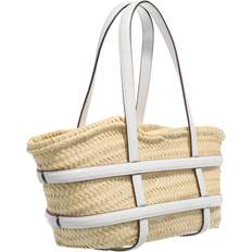 Tory Burch Hvid Tasker Tory Burch Raffia Håndtaske Med Læderhåndtag - Beige