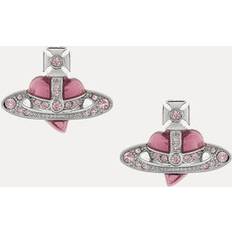 New Diamante Heart Earrings Platinum Vintage Rose Crystal Light Rose Enamel - Platinum
