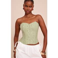 PrettyLittleThing Lace Boned Bandeau Corset Top - Sage Green