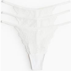 H&M White Knickers H&M Lace Tanga Thong Briefs 3-Pack - White