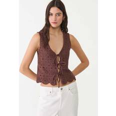 Brown Tank Tops Stradivarius Contrast Crochet Vest - Brown