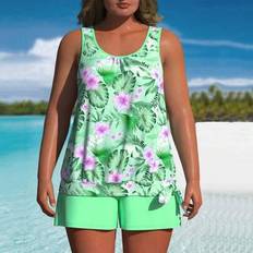 Shein Plus Size Tankini Set Tank Top Shorts - Green