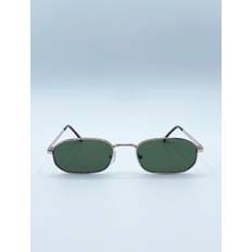 boohooMAN Small Metal Oval Frame in Gold with Khaki Lenses - Metallic