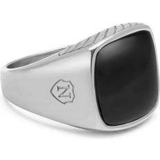 Men - Onyx Rings Nialaya Onyx Signet Ring Stainless Steel - Silver