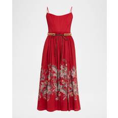 Belted Corset Midi Dress - Red Multi Paisley